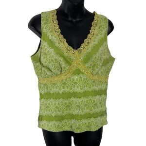 Vintage y2k women’s medium green lace mesh babydoll tank top textured